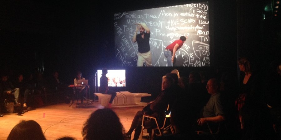 A scene from Raqs Media Collective's "The Last International" at Performa 13