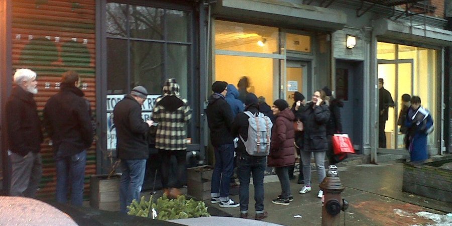 The line for the Larry Clark photo sale at Home Alone 2, Leo Fitzpatric and Nate Lowman's new gallery space