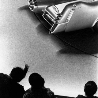USA. New York City. 1953. Motorama car show, people looking at car. art for sale