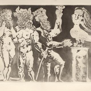 Pablo Picasso, Chez la Pythie-Harpye. Homme au Masque de Minotaure et Femme au Masque de Sculpteur (S.V. 24)